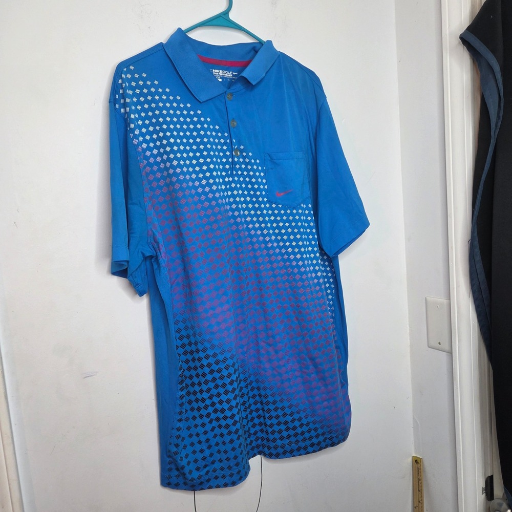 Nike Golf Tour Performance Dri-FIT Polo Shirt Blue Geometric XXL Mens